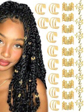 Gold Braid Cuffs Hair Jewelry Set 40 Pieces Multi Style